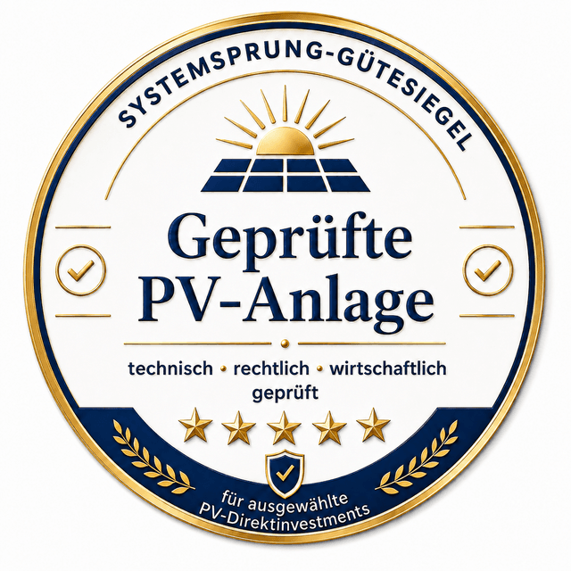Standpunkt-Gütesiegel — Geprüfte PV-Anlage, technisch, rechtlich und wirtschaftlich geprüft